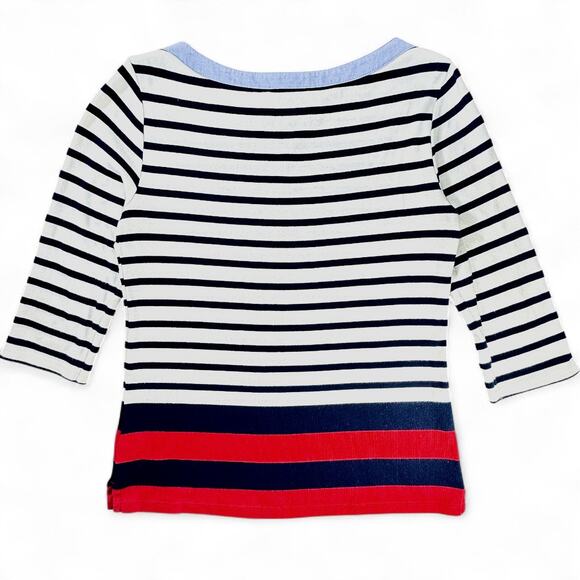 Tommy Hilfiger Striped Boat Neck Top Breton M Nautical Preppy Chambray Navy Red - Picture 7 of 10
